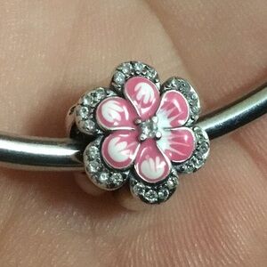 S925 Pink Flower Bead Charm Pandora Style